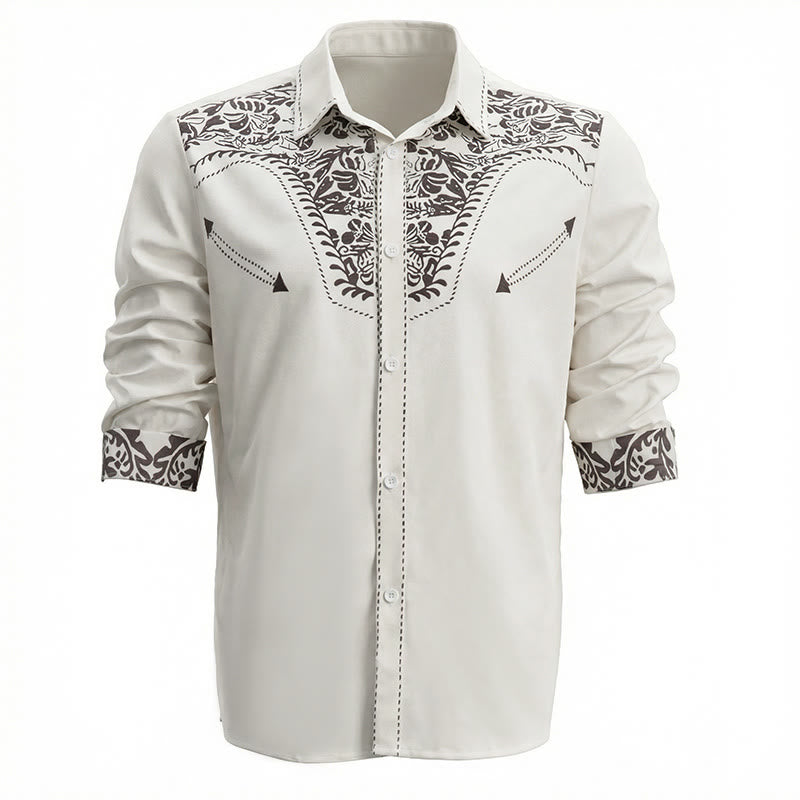 Western Retro Floral Print White Cowboy Shirt - image 2