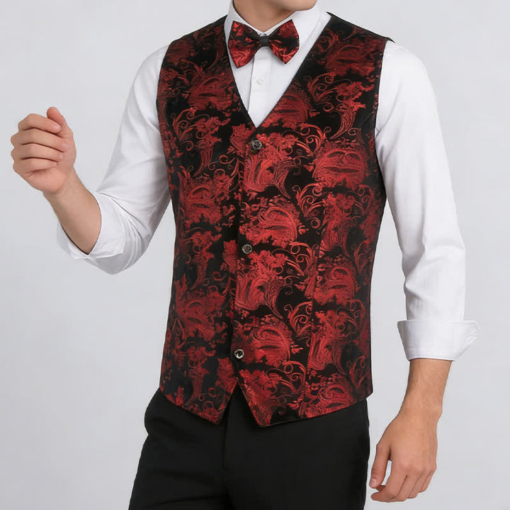 Men's Elegant Paisley Hot Stamped Pattern V-neck Vest With Bow Tie - image 3