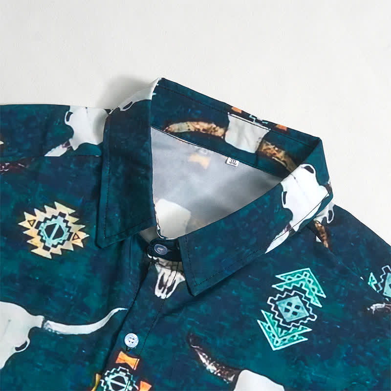 Men's Bull Skull & Aztec Geometric 3D Print Shirt - image 6