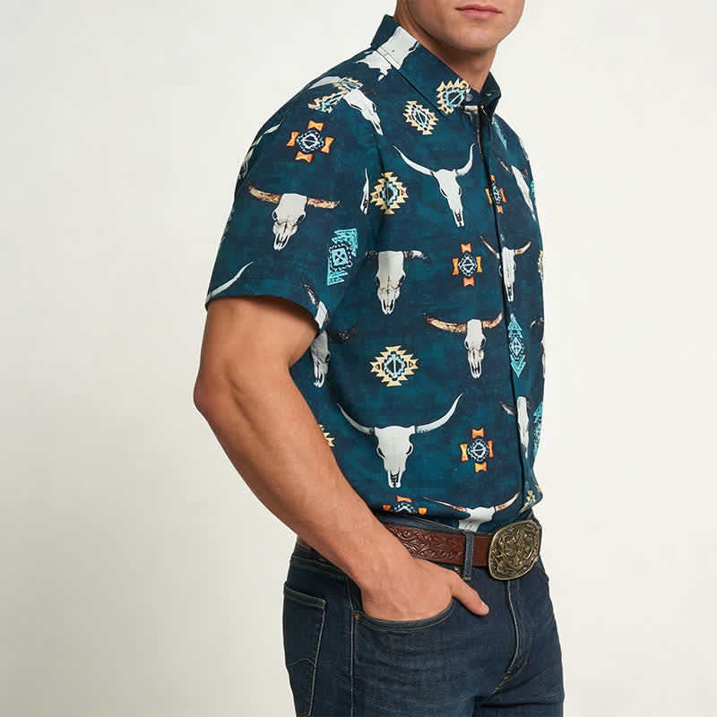 Men's Bull Skull & Aztec Geometric 3D Print Shirt - image 3
