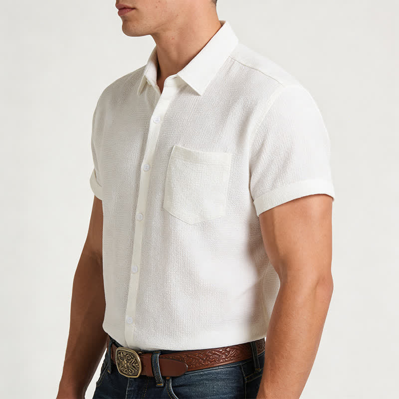 Men's Summer Solid Color Lapel Pocket Shirt - image 2