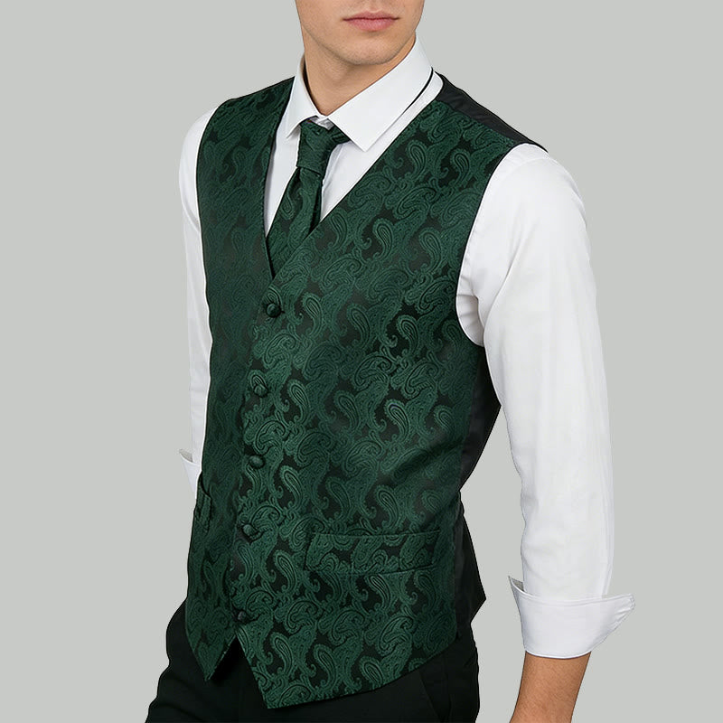 3Pcs Men's Elegant Paisley Jacquard Suit Vest Set - image 2