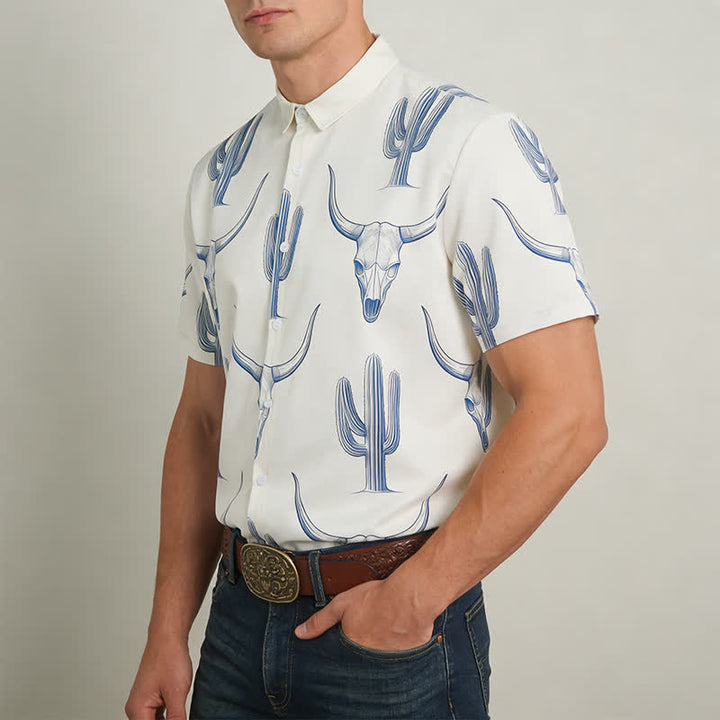 Western Ranch Style Bullhead Cactus Print Short Sleeved Shirt - image 2