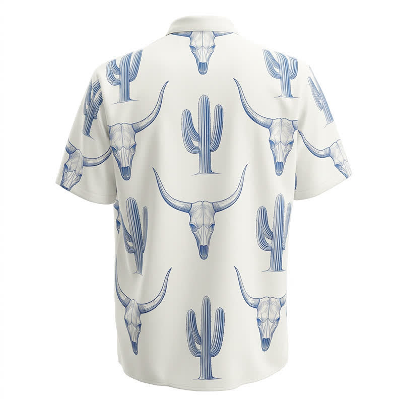 Western Ranch Style Bullhead Cactus Print Short Sleeved Shirt - image 5