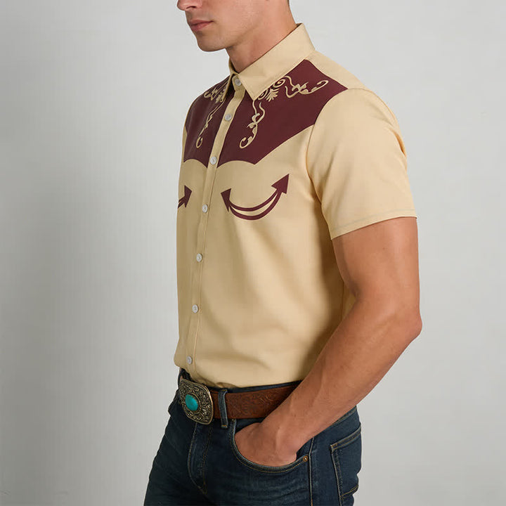 Men's Western Cowboy Scrollwork 3D Printed Contrast Yoke Shirt - image 2