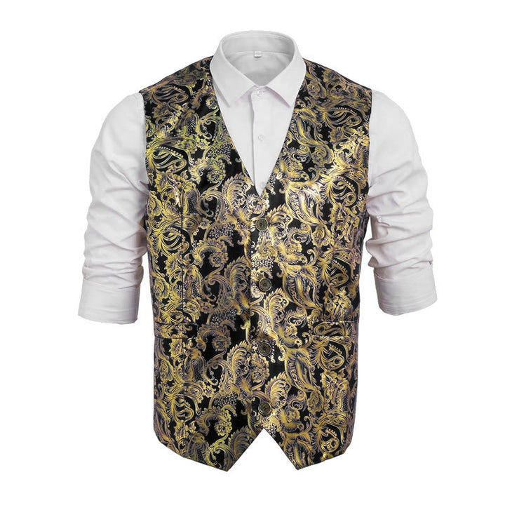 Men's Exquisite Paisley Hot Stamping Pattern Suit Vest - Black - 2XL - image 11