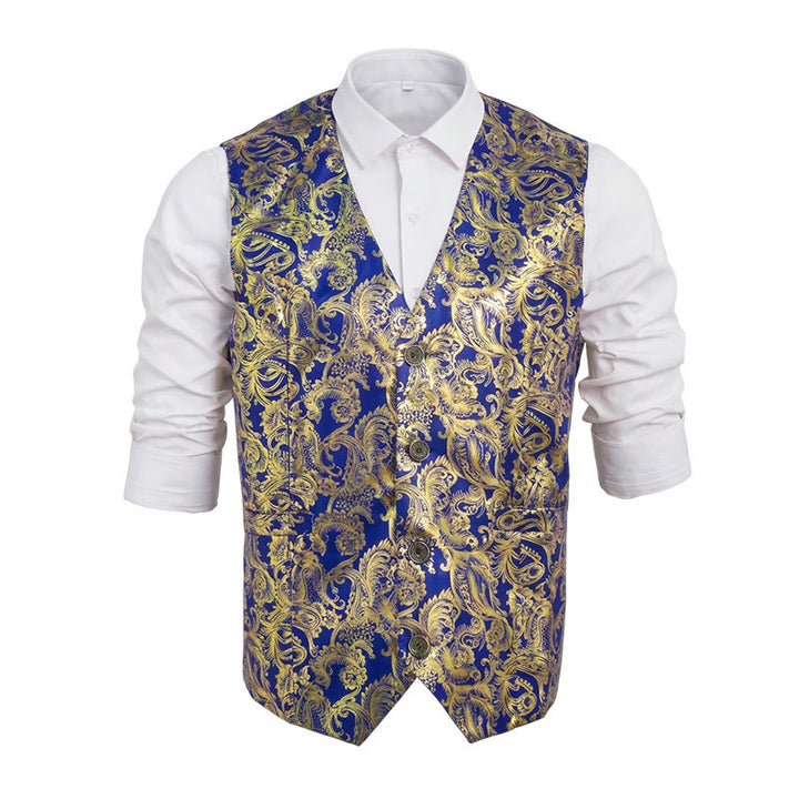 Men's Exquisite Paisley Hot Stamping Pattern Suit Vest - Blue - 2XL - image 0