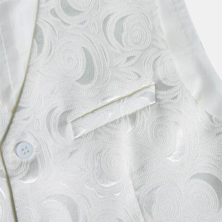 Men's Elegant Paisley Jacquard Three Pockets White Vest - image 8