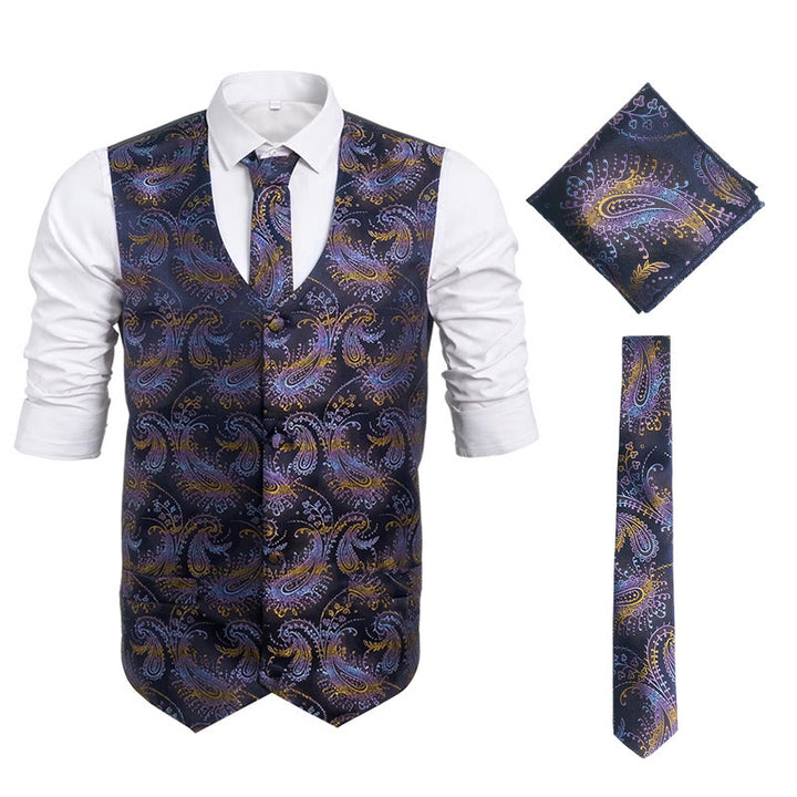 3Pcs Men's Retro Paisley Pattern Dress Vest Set - image 0