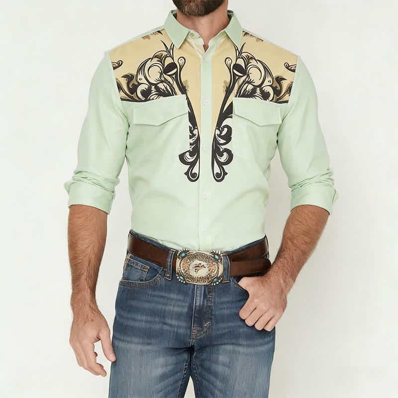 Men's Baroque Scroll 3D Printed Western Long Sleeves Shirt - image 2