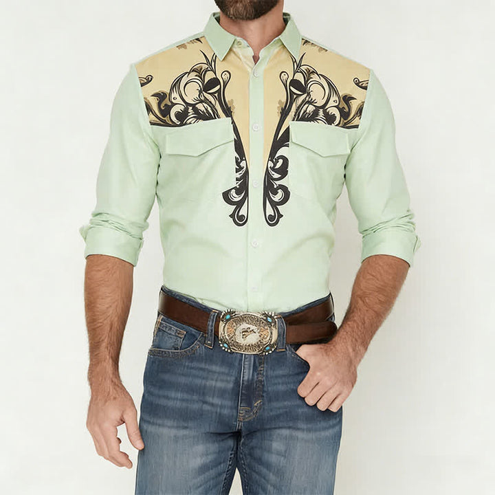 Men's Baroque Scroll 3D Printed Western Long Sleeves Shirt - image 2