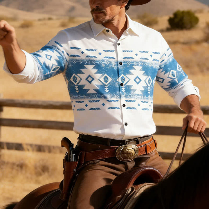 Men's Southwestern Geometric Aztec Print Western Shirt - White - 3XL - image 0