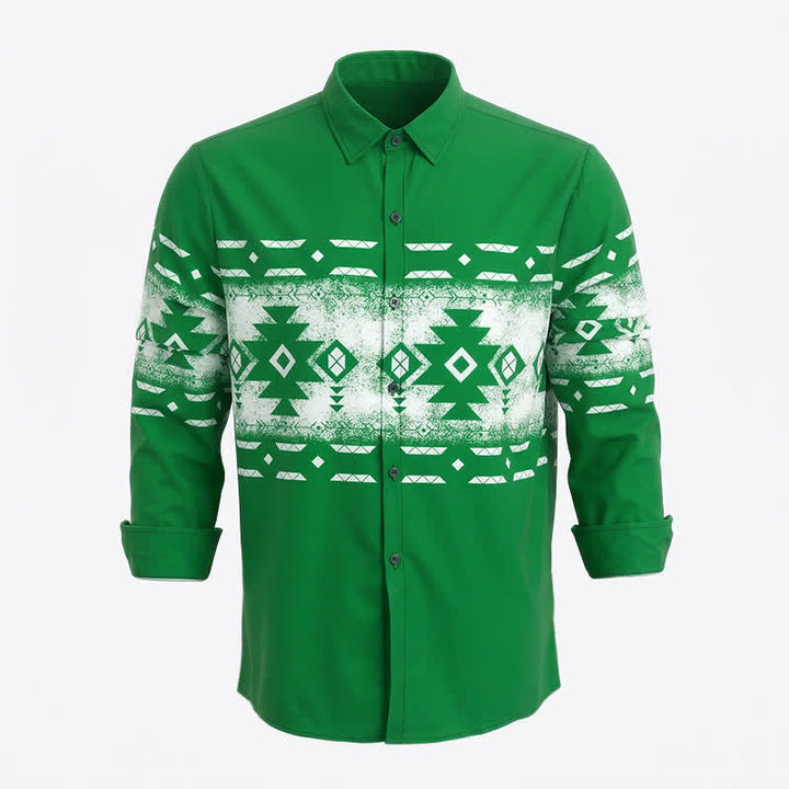 Men's Southwestern Geometric Aztec Print Western Shirt - Green - 3XL - image 5