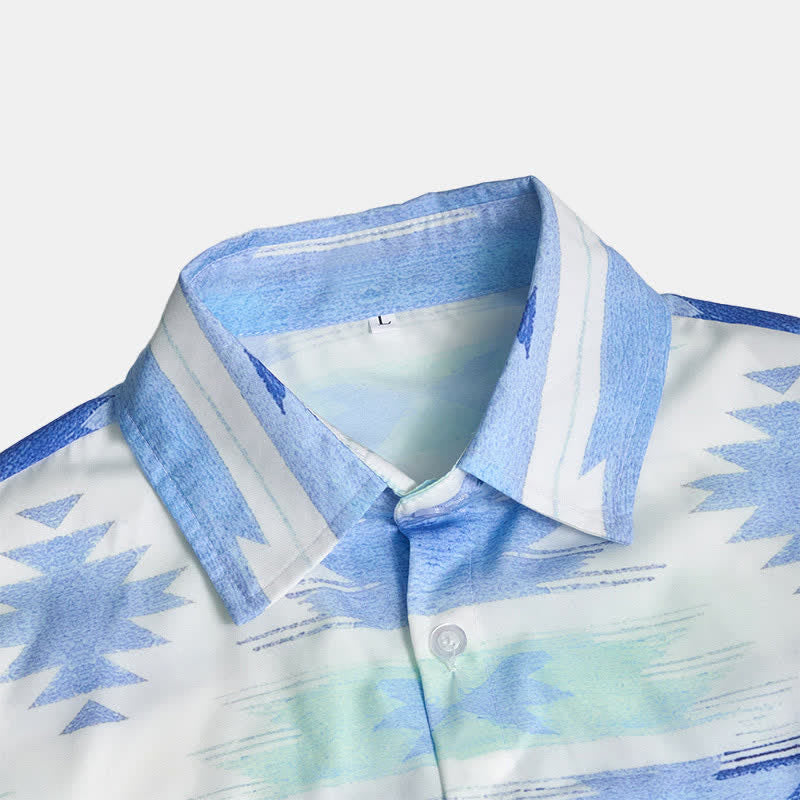 Men's Light Blue Aztec Geometric Print Western Shirt - image 6