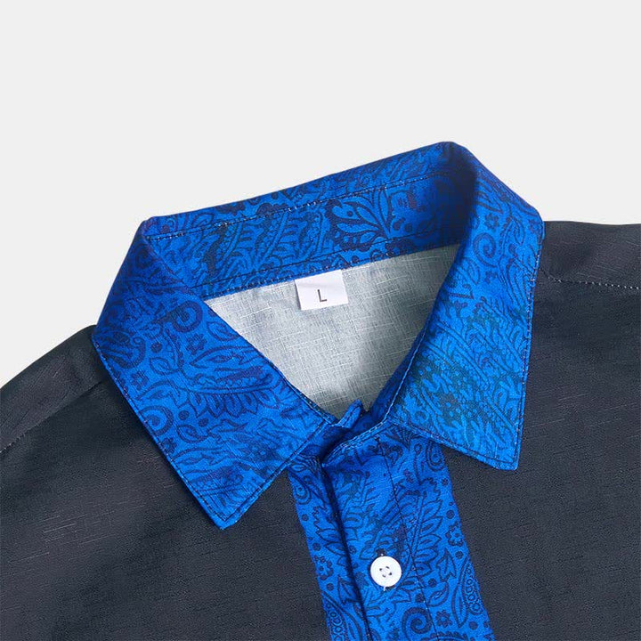 Men's Black Blue Paisley Pattern Contrast Collar Dress Shirt - image 5