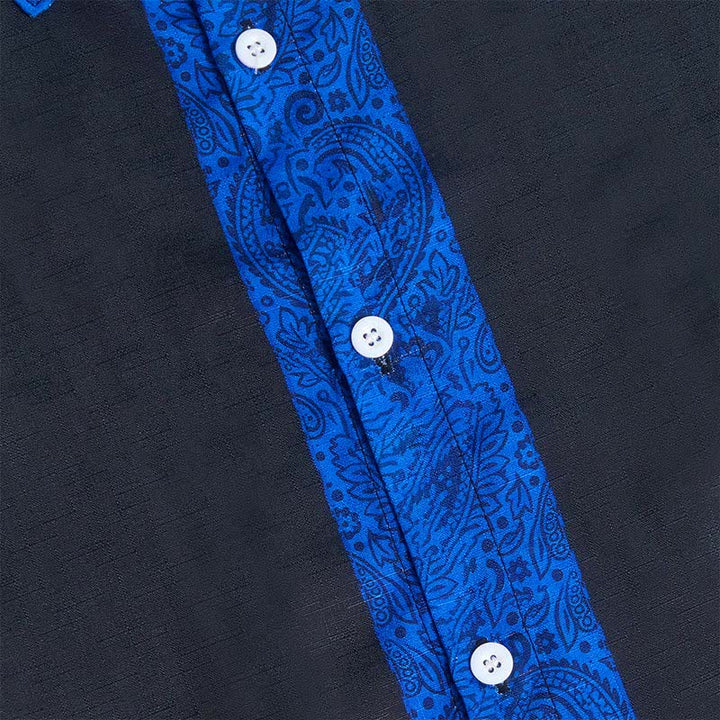 Men's Black Blue Paisley Pattern Contrast Collar Dress Shirt - image 7