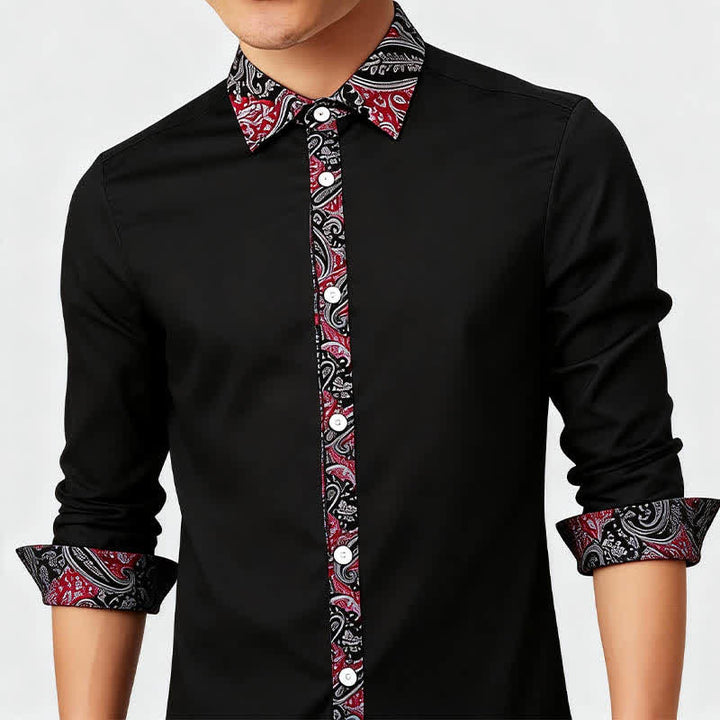 Men's Black Red & Grey Paisley Pattern Contrast Collar Dress Shirt - image 3