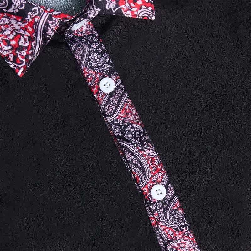 Men's Black Red & Grey Paisley Pattern Contrast Collar Dress Shirt - image 6