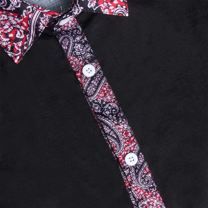 Men's Black Red & Grey Paisley Pattern Contrast Collar Dress Shirt - image 6