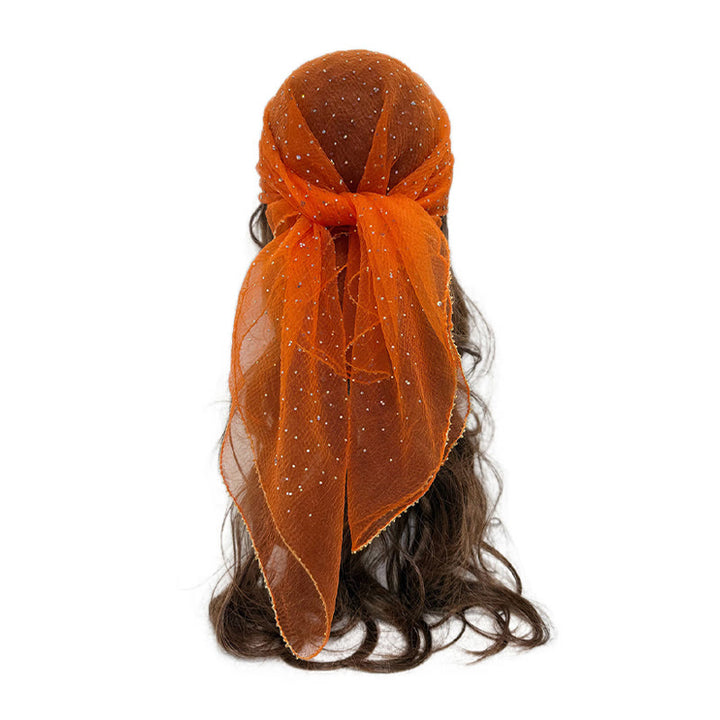 Women's Lightweight Sparkle Rhinestone Beaded Trim Fashion Summer Scarf - Orange & Red - image 3
