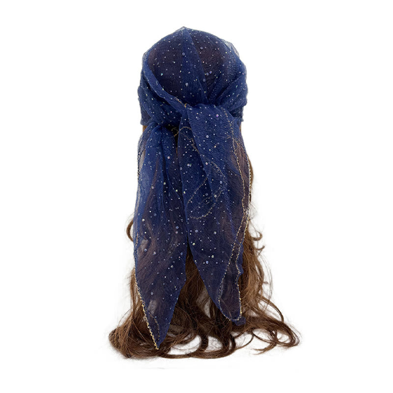 Women's Lightweight Sparkle Rhinestone Beaded Trim Fashion Summer Scarf - Navy Blue - image 9
