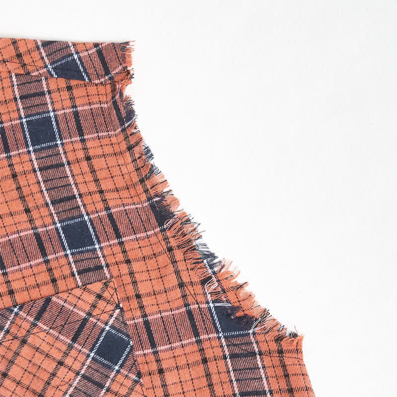 Men's Orange & Black Plaid Pattern Sleeveless Shirt Vest - image 7