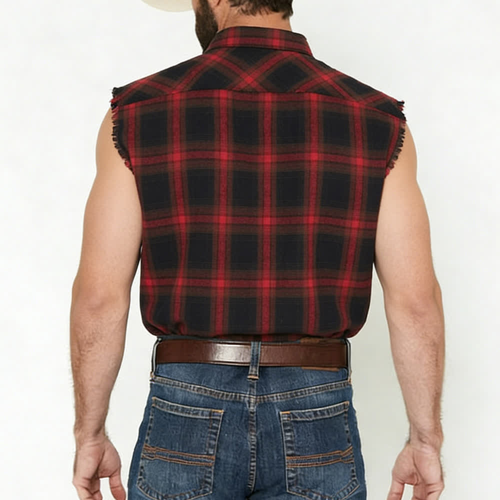 Men's Western Vibe Checkered Pattern Sleeveless Shirt Vest - image 12