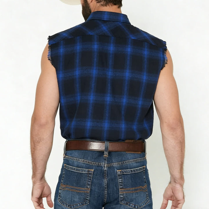 Men's Western Vibe Checkered Pattern Sleeveless Shirt Vest - image 2