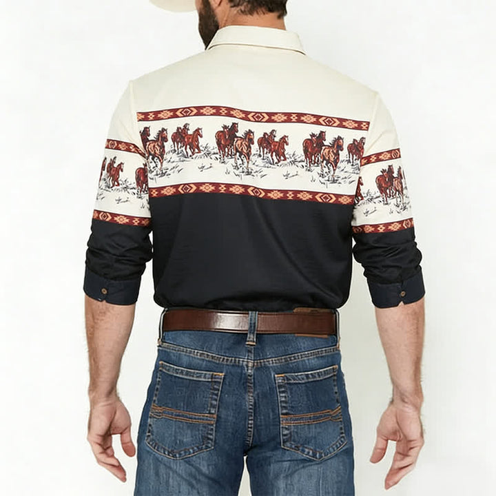 Men's Color-Block Horse Printed Color-Block Shirt - image 2