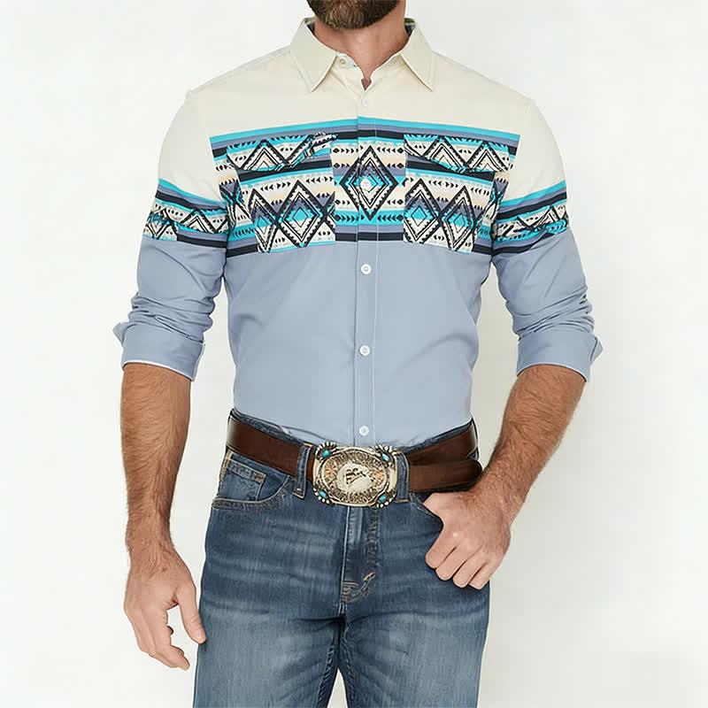 Men's Color-Block Aztec Stripe Southwestern Printed Shirt - image 1