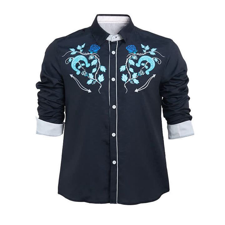 Men's Rugged West Horseshoe & Rose Pattern Cowboy Shirt - image 11