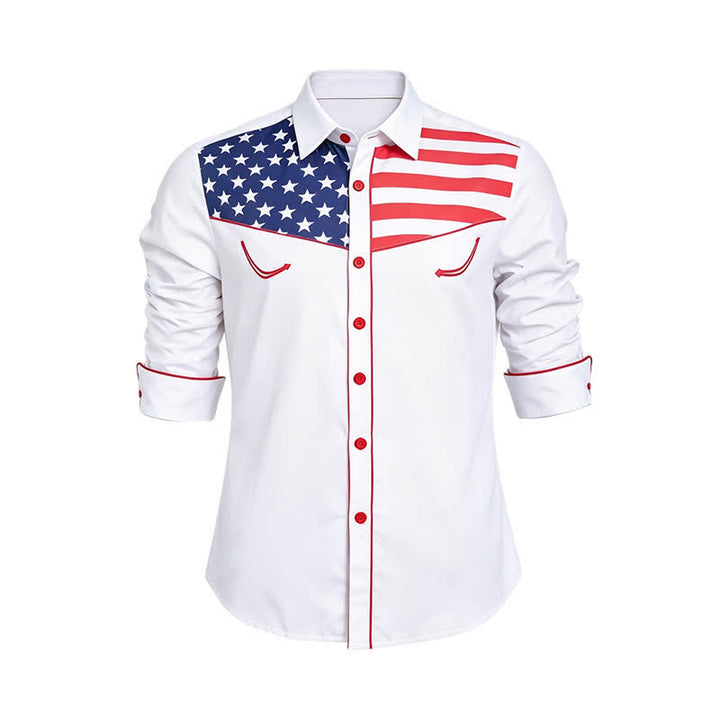Men's Western USA Flag Pattern Yoke Button-Down Shirt - image 9