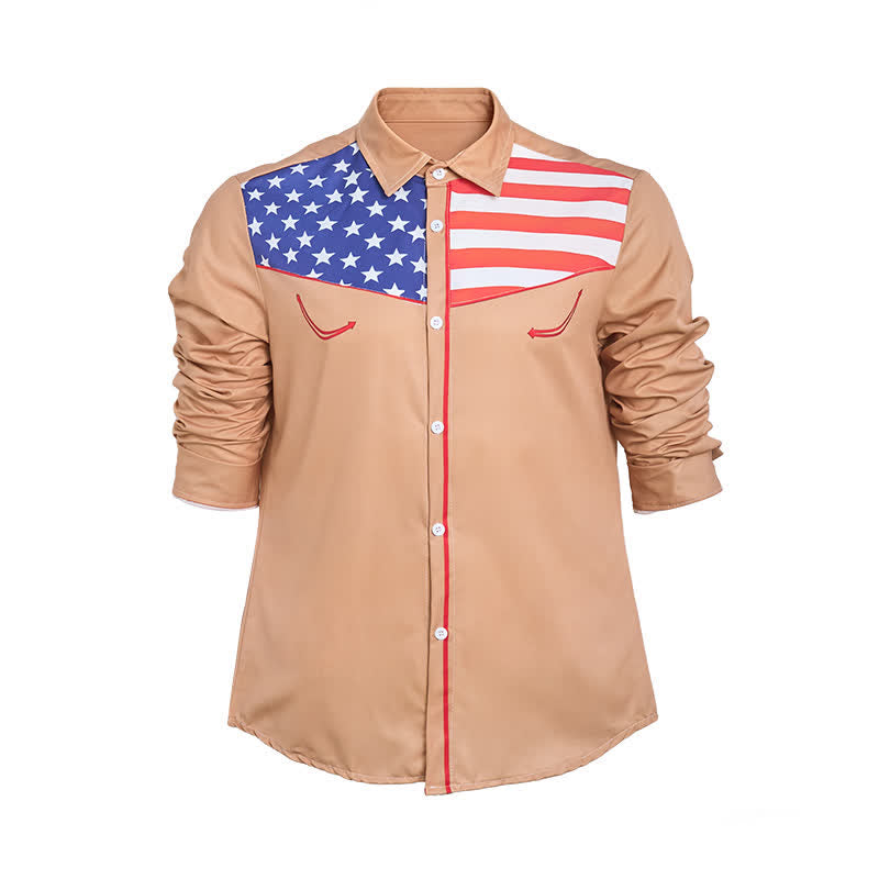 Men's Western USA Flag Pattern Yoke Button-Down Shirt - image 11