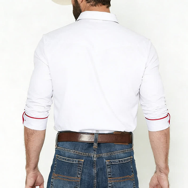 Men's Western USA Flag Pattern Yoke Button-Down Shirt - image 2
