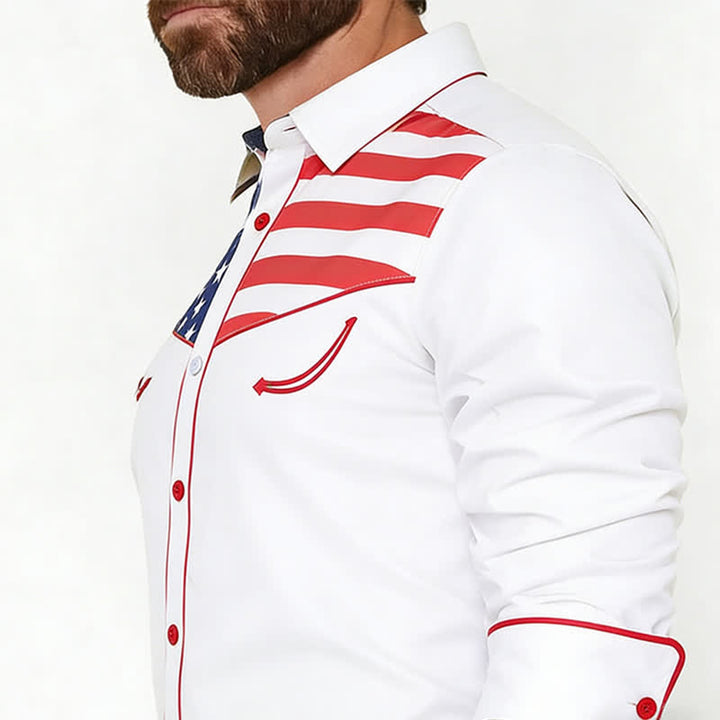 Men's Western USA Flag Pattern Yoke Button-Down Shirt - image 3