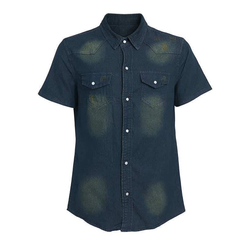 Men's Vintage Washed Short Sleeves Western Denim Shirt - image 10