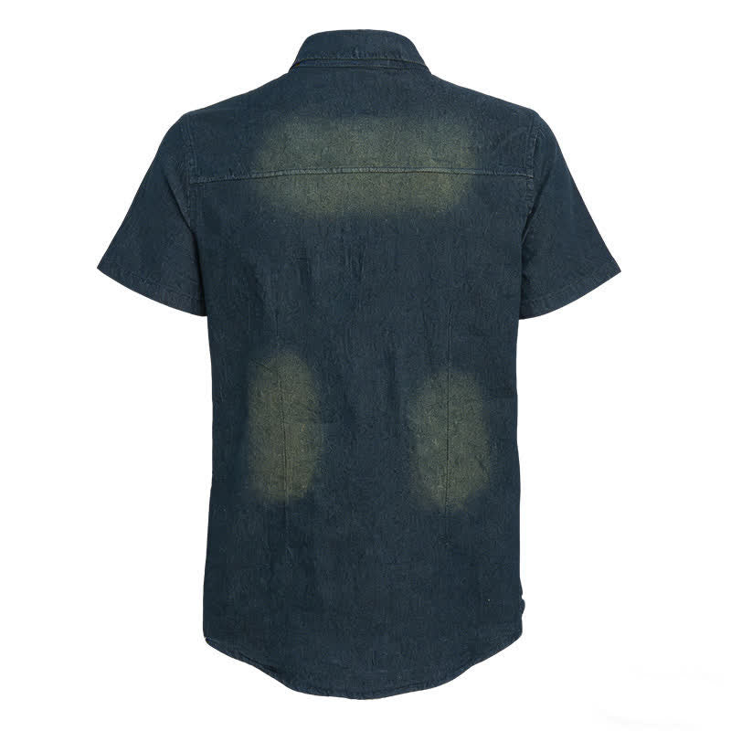 Men's Vintage Washed Short Sleeves Western Denim Shirt - image 11