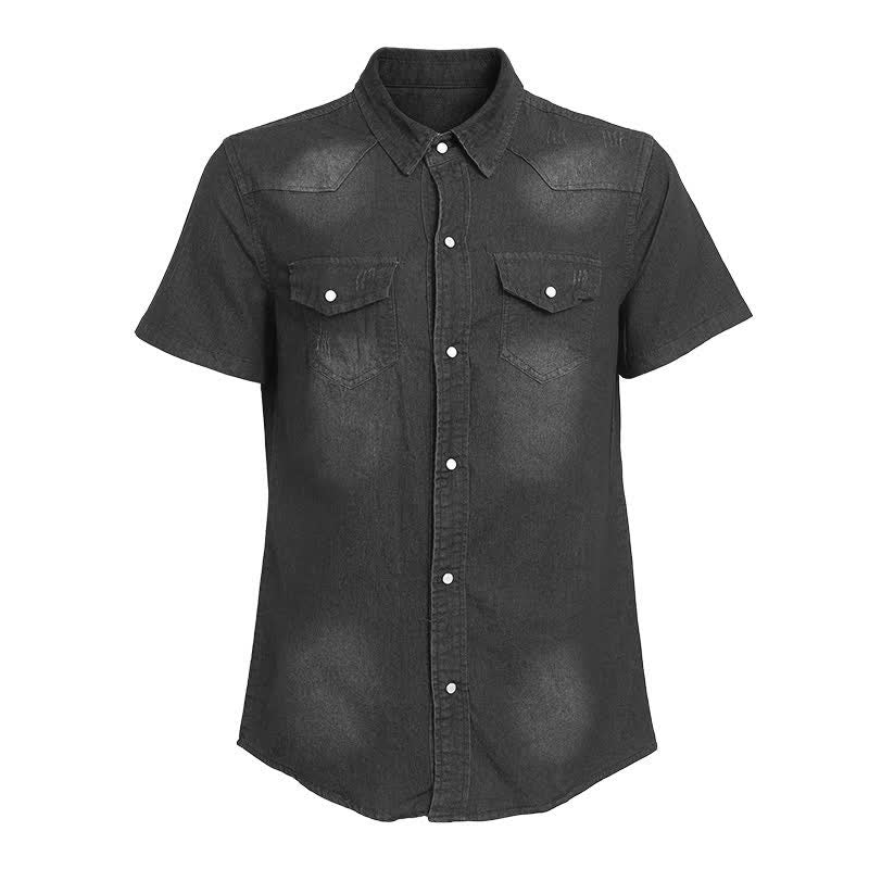 Men's Vintage Washed Short Sleeves Western Denim Shirt - image 12