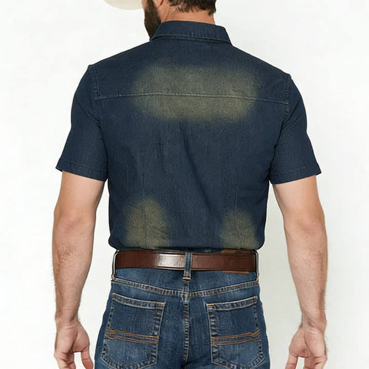 Men's Vintage Washed Short Sleeves Western Denim Shirt - image 2