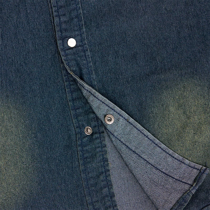 Men's Vintage Washed Short Sleeves Western Denim Shirt - image 8