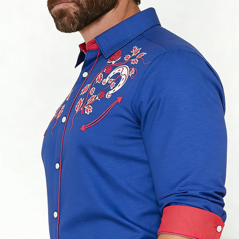 Men's Rugged West Horseshoe & Rose Pattern Cowboy Shirt - image 3