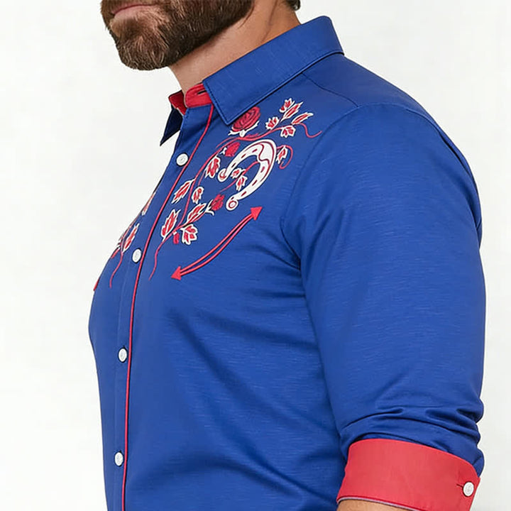 Men's Rugged West Horseshoe & Rose Pattern Cowboy Shirt - image 3