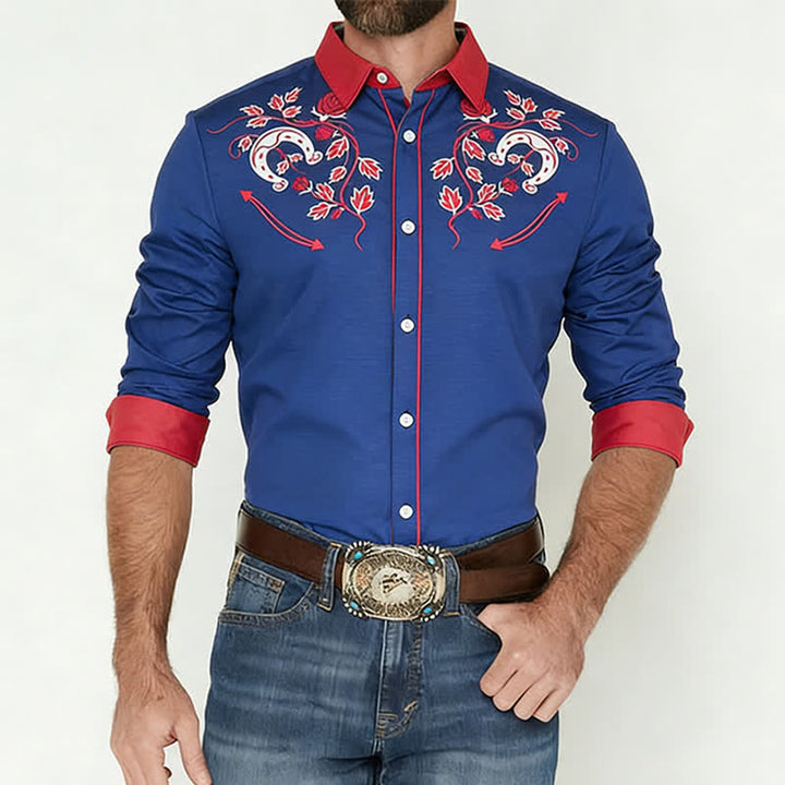 Men's Rugged West Horseshoe & Rose Pattern Cowboy Shirt - image 1