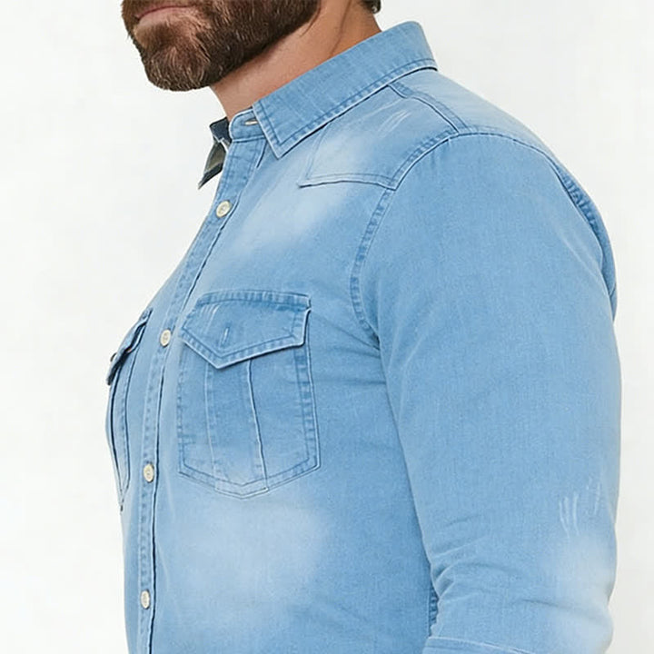 Men's Western Style Causal Denim Shirt With Chest Pockets - image 3