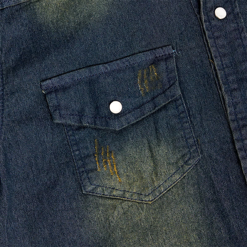 Men's Vintage Washed Short Sleeves Western Denim Shirt - image 7