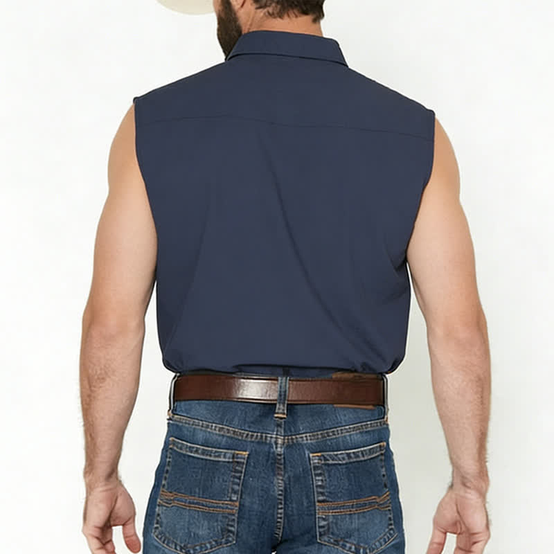 Men's Casual Beach & Ranch Linen Thin Sleeveless Shirt Vest - image 2