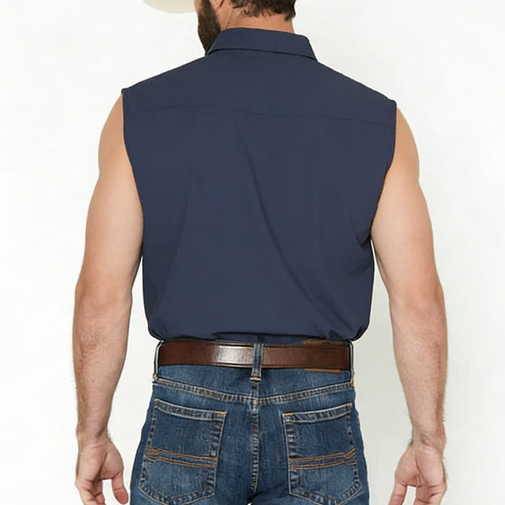 Men's Casual Beach & Ranch Linen Thin Sleeveless Shirt Vest - image 2