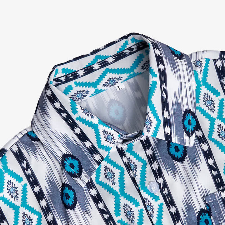 Men's Blue & Grey Aztec Pattern 3D Printed Western Shirt - image 4