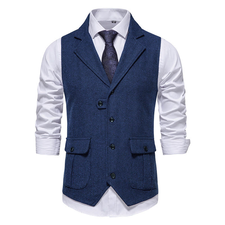 Men's Formal Lapel Collar Flap Pocket Dress Waistcoat - Navy Blue - 2XL - image 10
