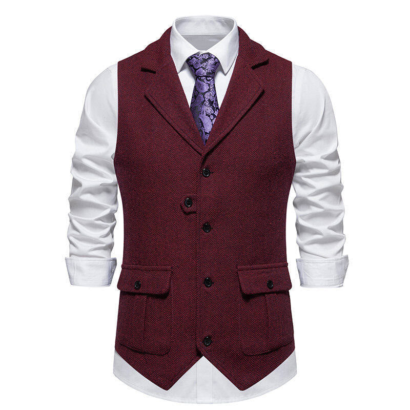 Men's Formal Lapel Collar Flap Pocket Dress Waistcoat - Wine - 2XL - image 11